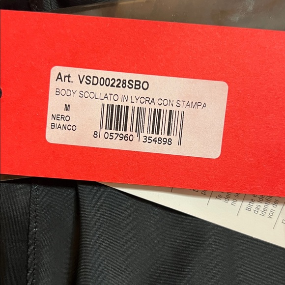 Vision Of Super. V Neck Black Long Sleeve Bodysuit with White Flame Design. Med. - Picture 3 of 5